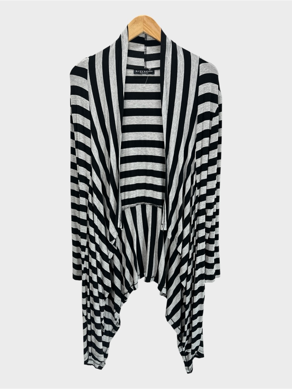 Bryn Walker Waterfall Draped Cardigan Open Front Striped Lagenlook Artsy Large